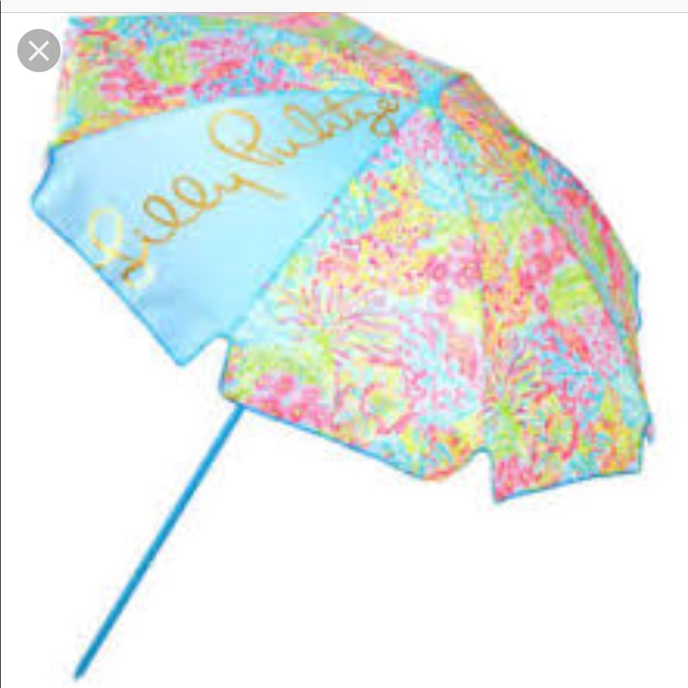 Lilly Pulitzer beach umbrella in lovers coral